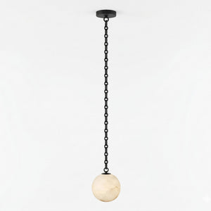 Industrial Alabaster Orb Chain Chandelier