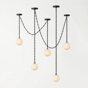 Industrial Alabaster Orb Chain Chandelier