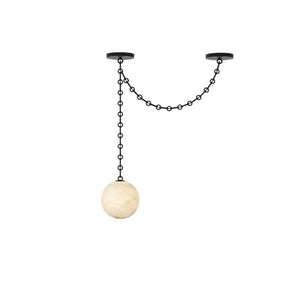 Industrial Alabaster Orb Chain Chandelier