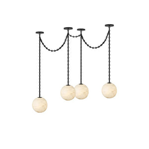 Industrial Alabaster Orb Chain Chandelier