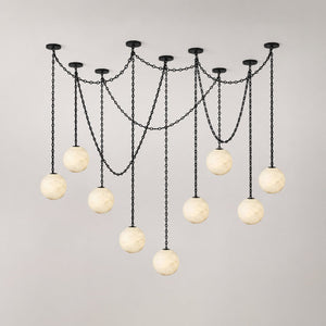 Industrial Alabaster Orb Chain Chandelier