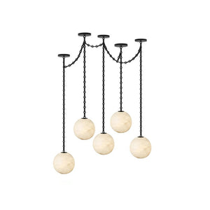 Industrial Alabaster Orb Chain Chandelier