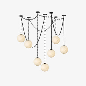 Industrial Alabaster Orb Chain Chandelier