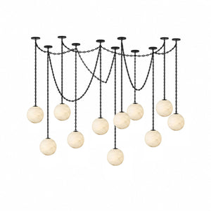 Industrial Alabaster Orb Chain Chandelier
