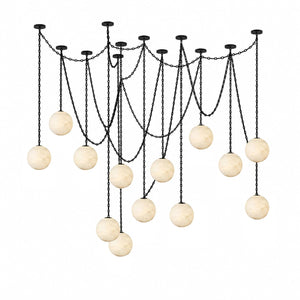 Industrial Alabaster Orb Chain Chandelier